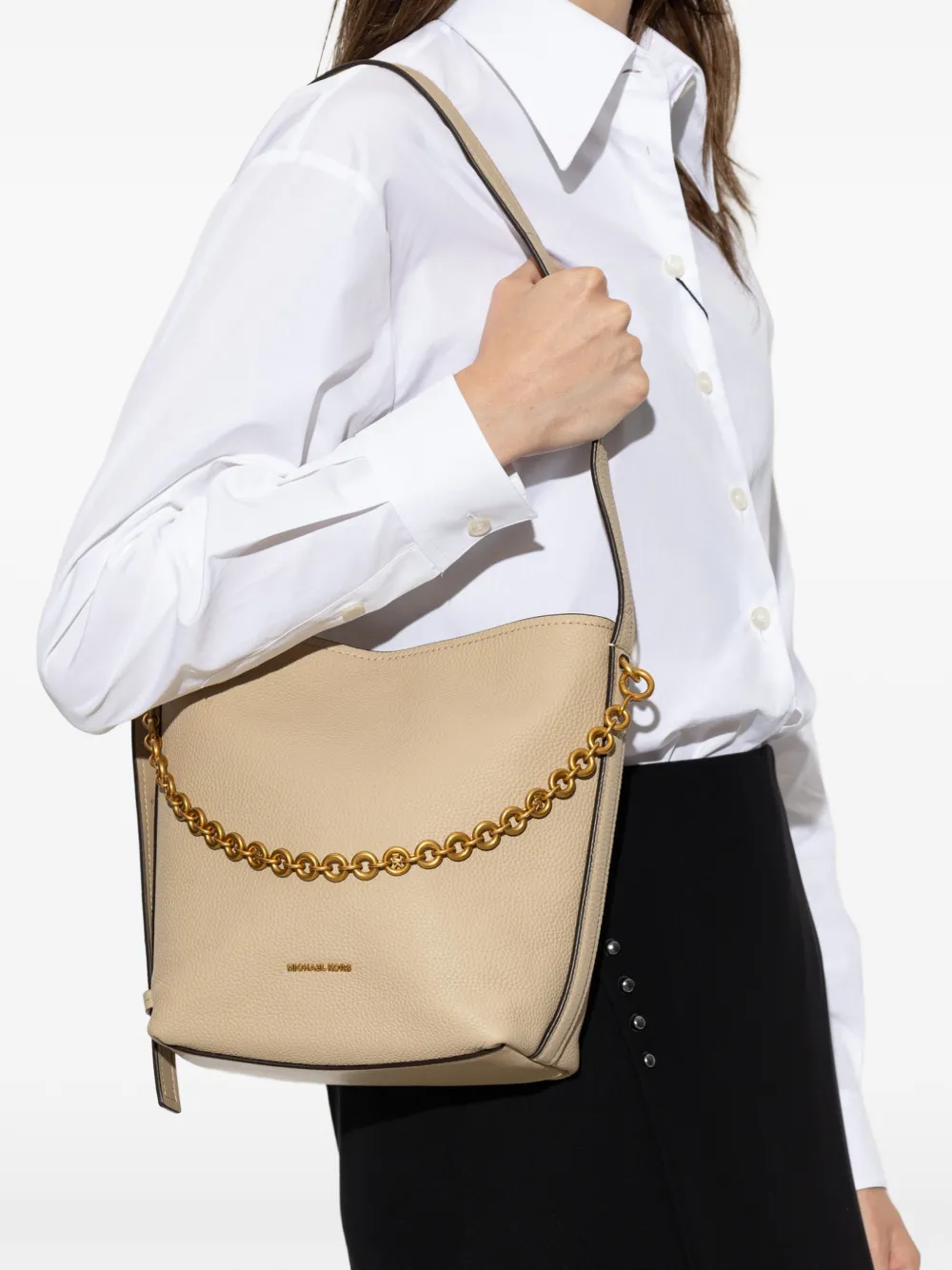 Michael Kors Nolita chain-link leather tote bag Beige