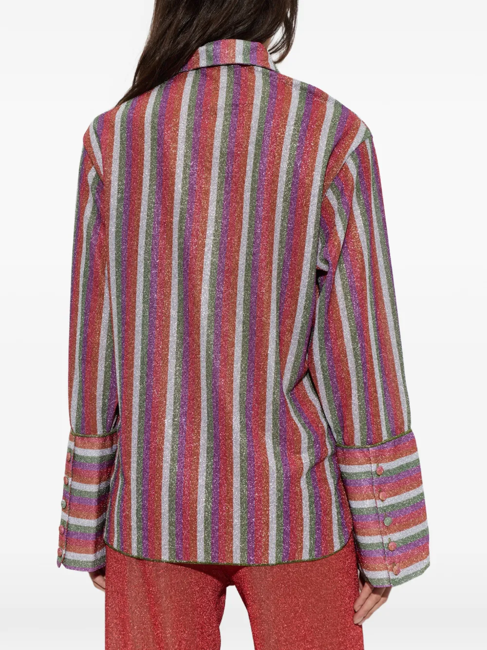 Oséree Lumière gestreepte blouse met lurex-draad Rood