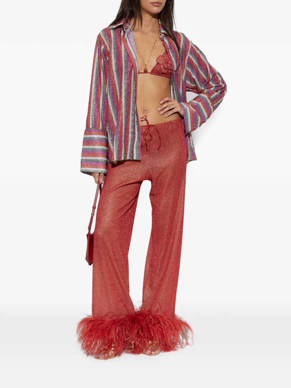 Oséree Lumière gestreepte blouse met lurex-draad Rood