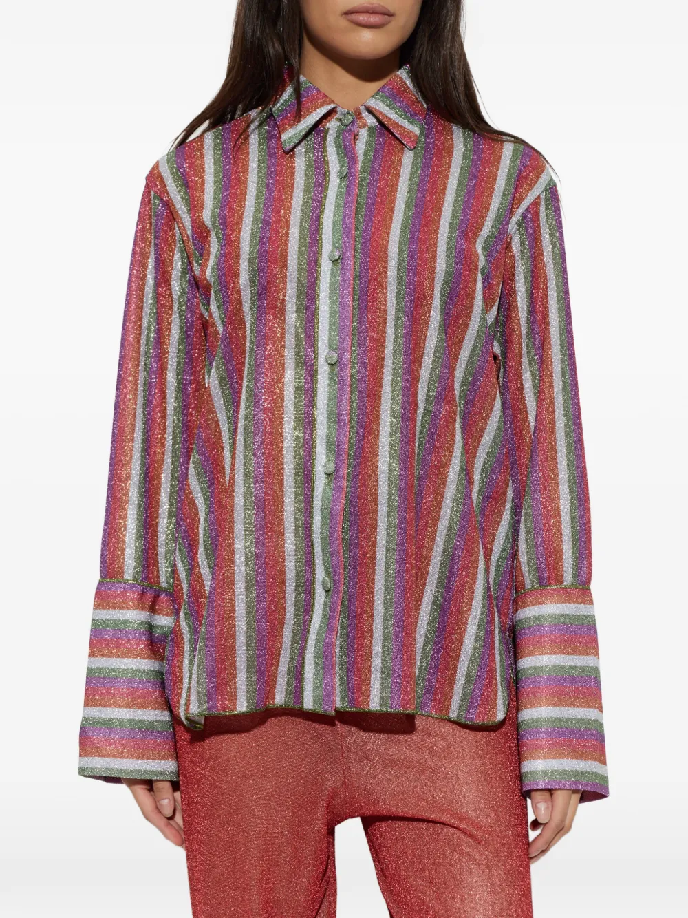 Oséree Lumière gestreepte blouse met lurex-draad Rood