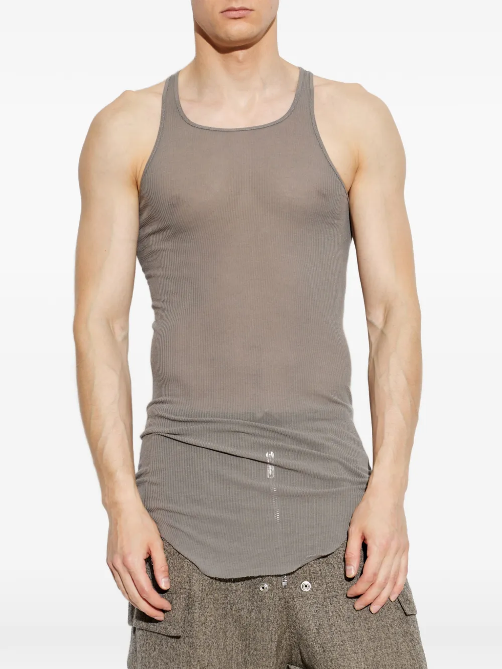 Rick Owens Ribgebreid T-shirt met gewelfde zoom Grijs