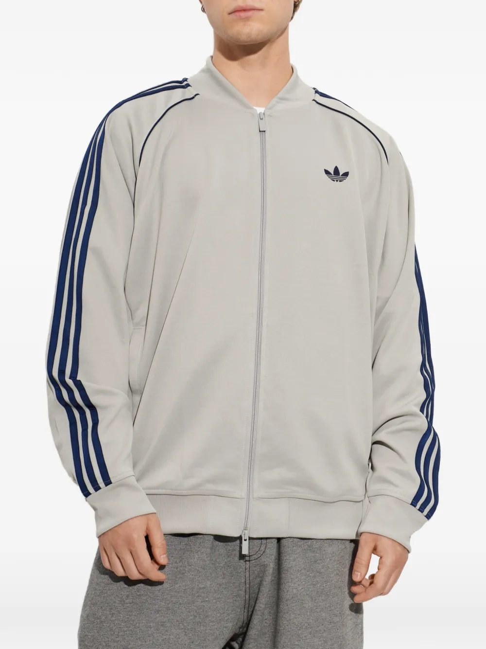adidas logo-embroidered zip-up sweatshirt Grijs