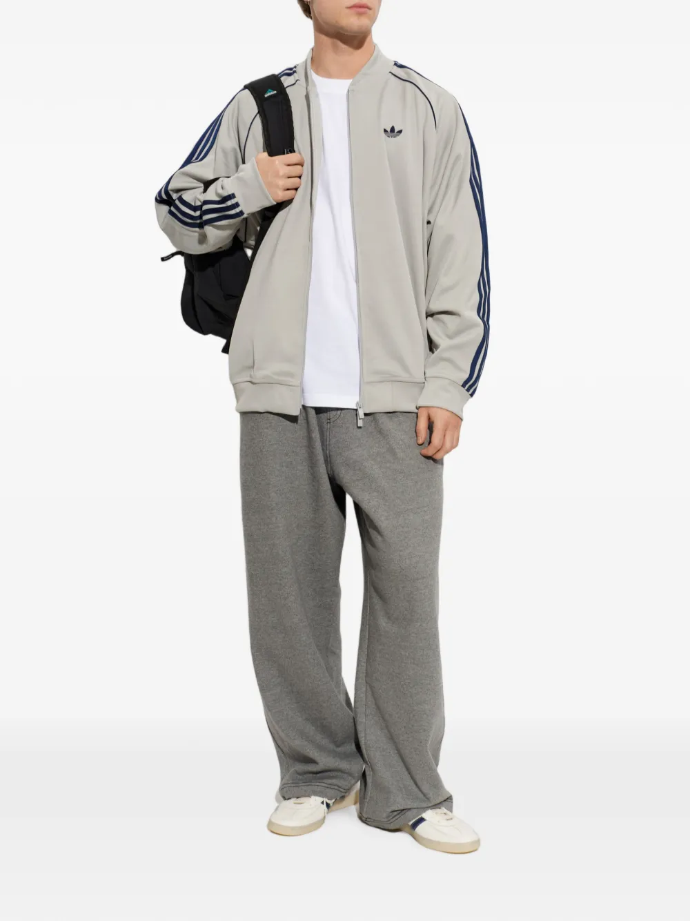 adidas logo-embroidered zip-up sweatshirt Grijs