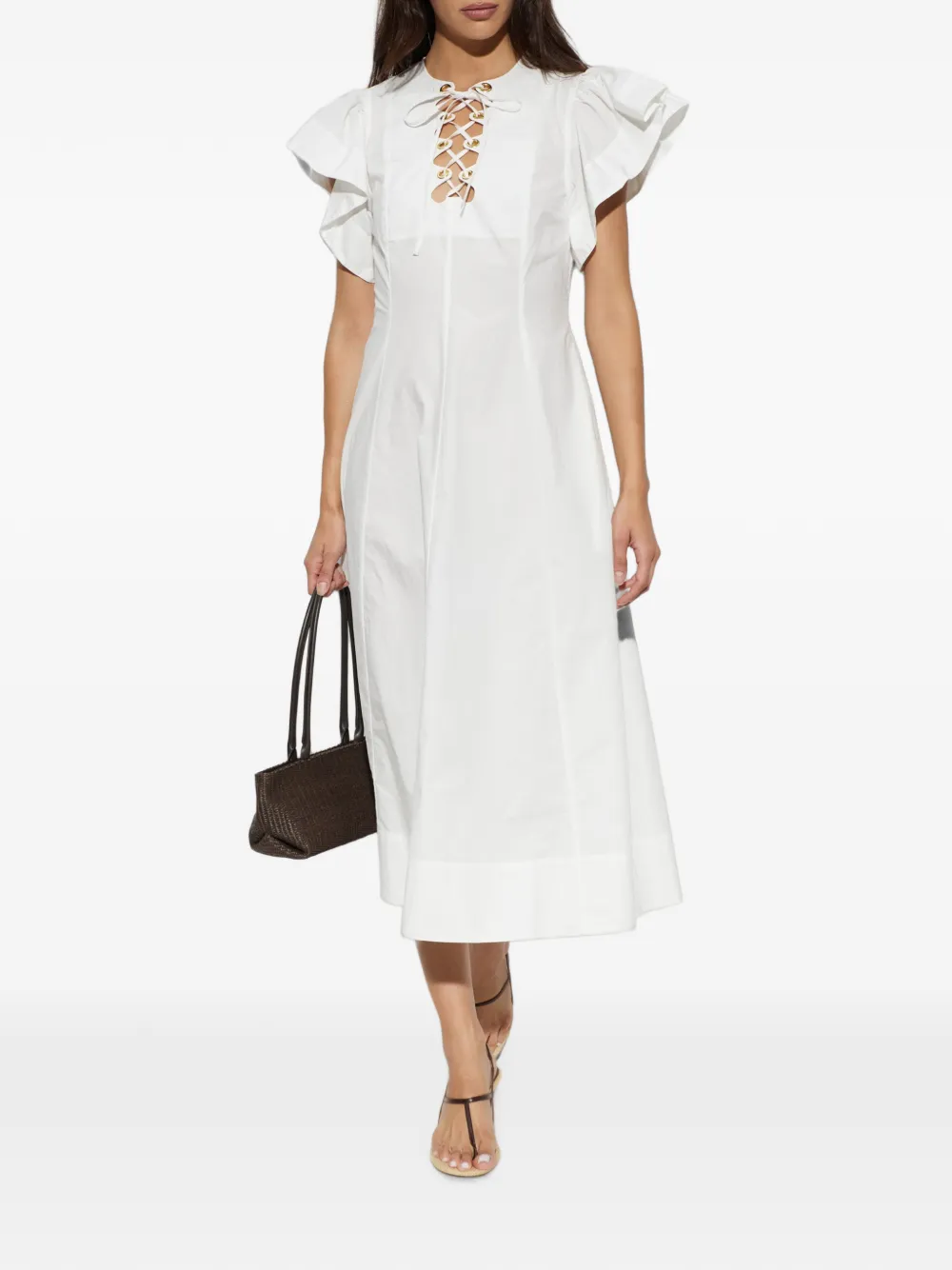 Ulla Johnson Odessa midi-jurk met ruches Wit