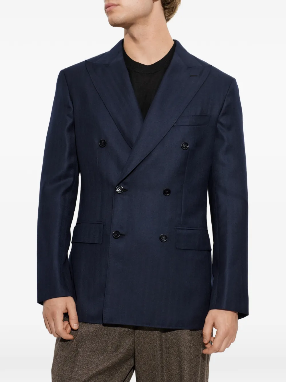 Brioni Blazer met visgraat patroon Blauw