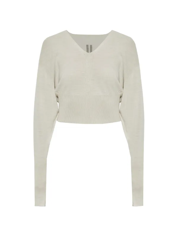 Rick Owens Cropped V-neck Sweater in Neutrals