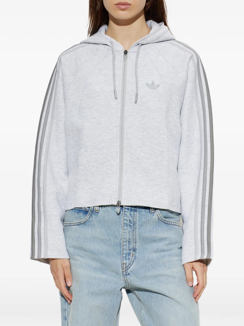 adidas logo-embroidered 3-Stripes hoodie Grijs