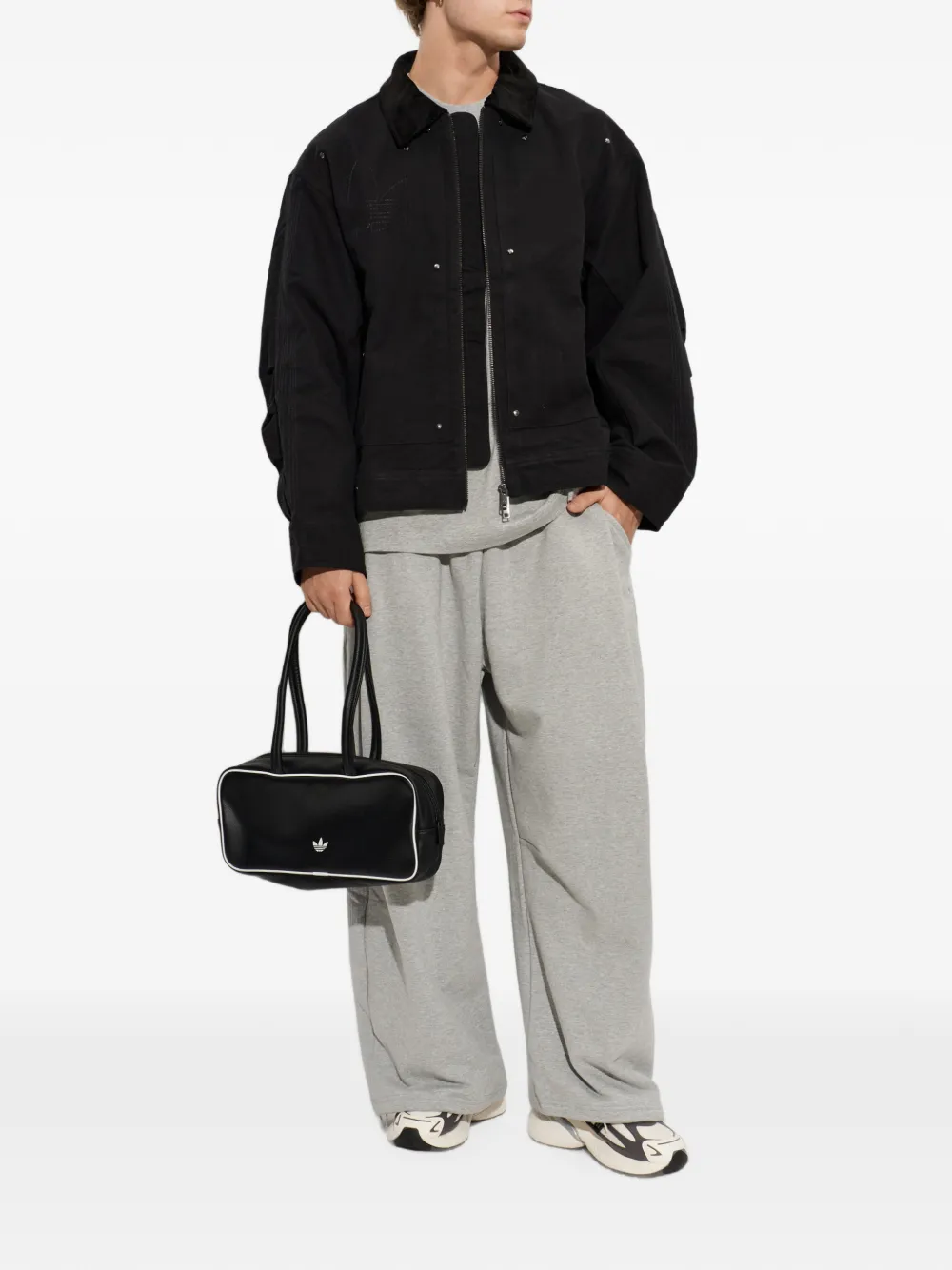 adidas logo-embroidered wide-leg track pants Grijs