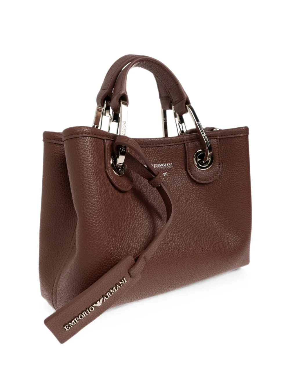 Emporio Armani logo-printed pebbled-effect tote bag - Marrone