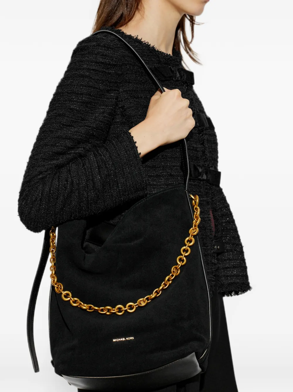Michael Kors Nolita chain-link leather shoulder bag Zwart