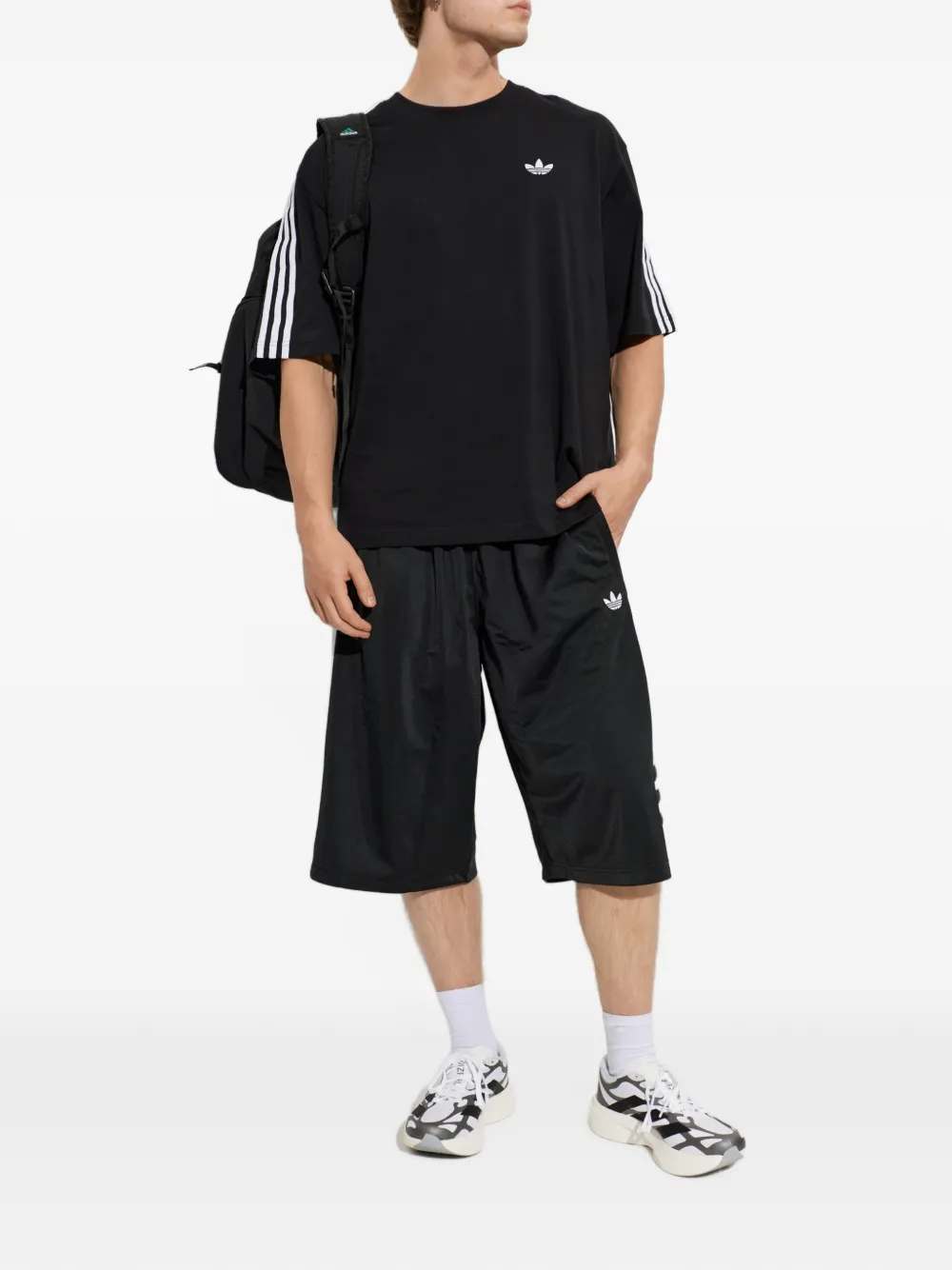 adidas Trefoil-stripe logo-embroidered track shorts Zwart
