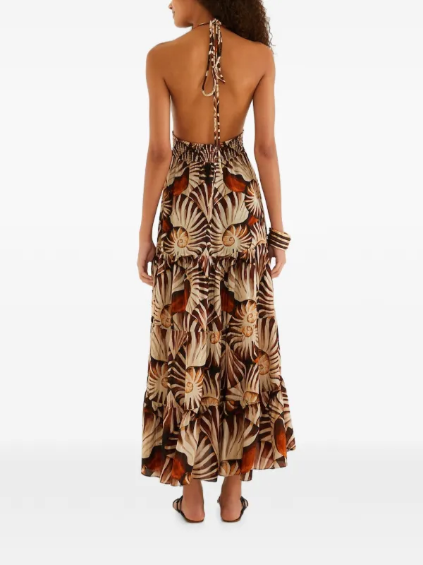 FARM Rio shell-embellished Printed Maxi Dress | Brown