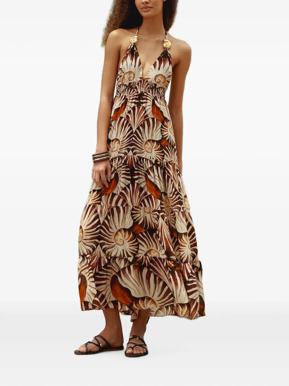 farm rio brown dotted horses maxi dress shell-embellished Printed | season edit casual-shorts A Line Spaghetti Straps Option:1/EA | Size : 2 x 2 - HHB2214EA