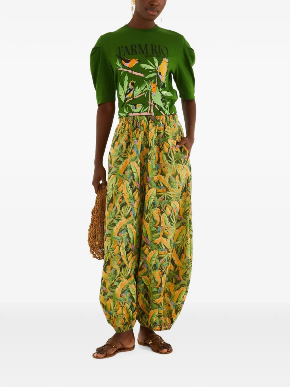 FARM Rio T-shirt met pofmouwen en grafische print Groen