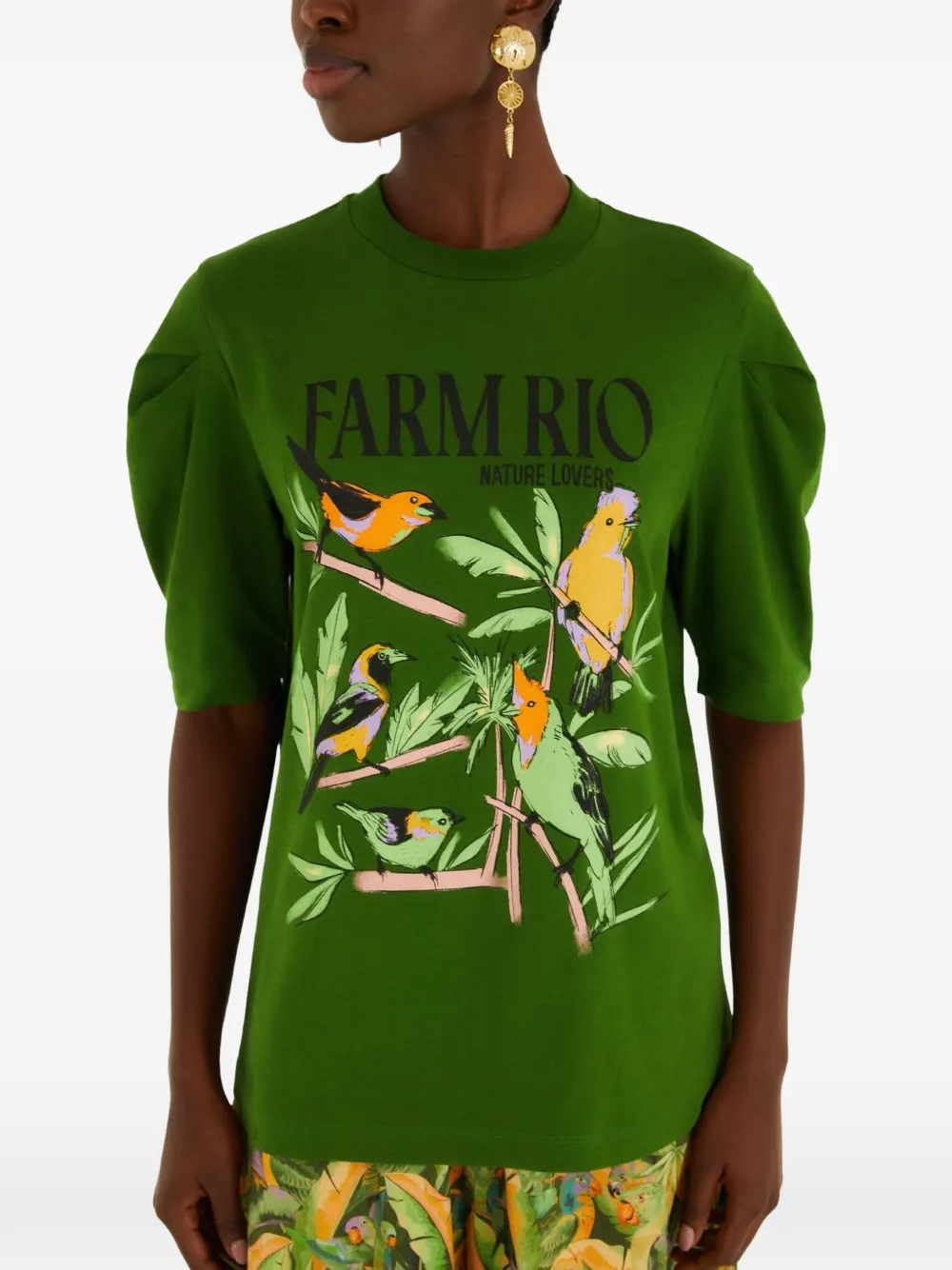 FARM Rio T-shirt met pofmouwen en grafische print Groen