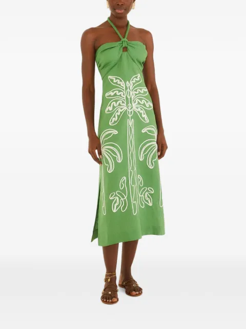 FARM Rio vestido midi con palmeras bordadas