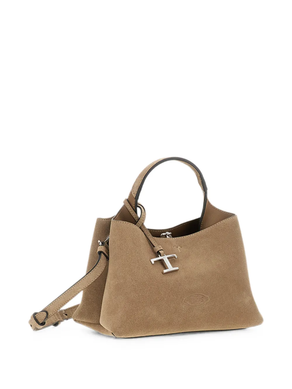 Tod's T Timeless kalfsleren suède clutch Beige