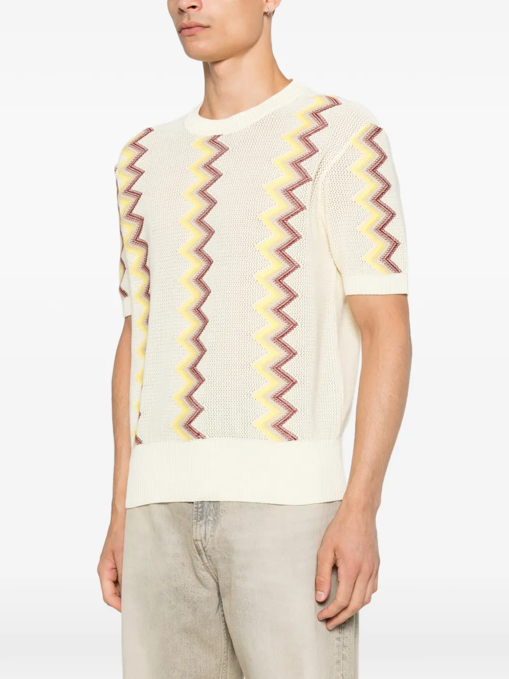 Lanvin T-shirt met korte mouwen en zigzag-patroon Beige