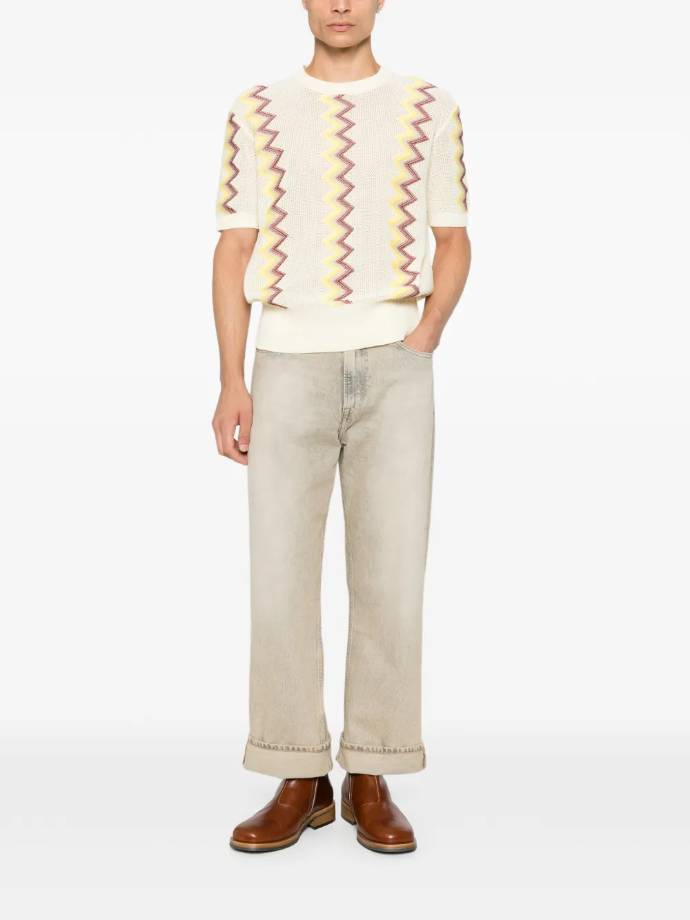 Lanvin T-shirt met korte mouwen en zigzag-patroon Beige