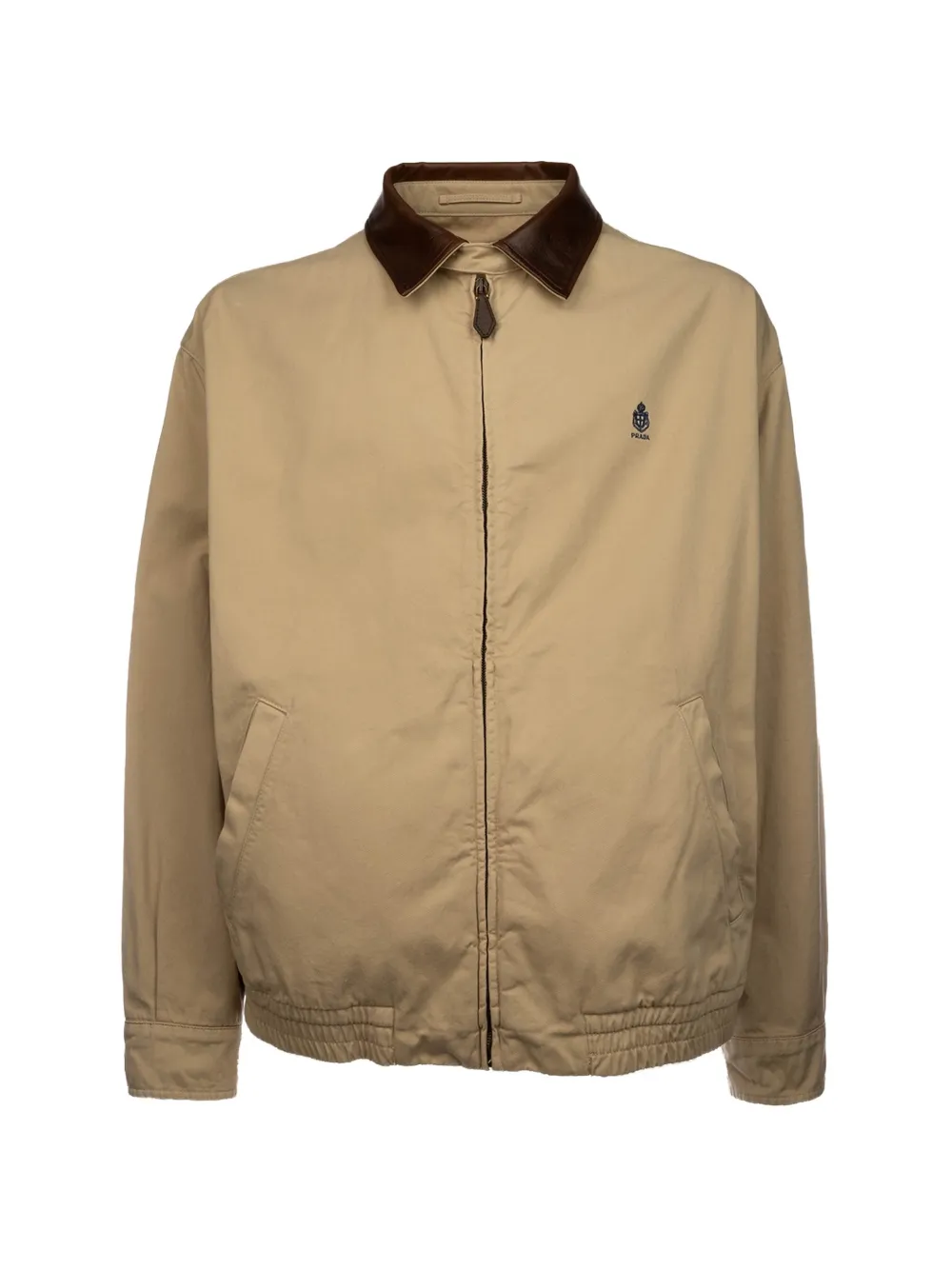 Prada logo-embroidered leather-collar jacket - Nude