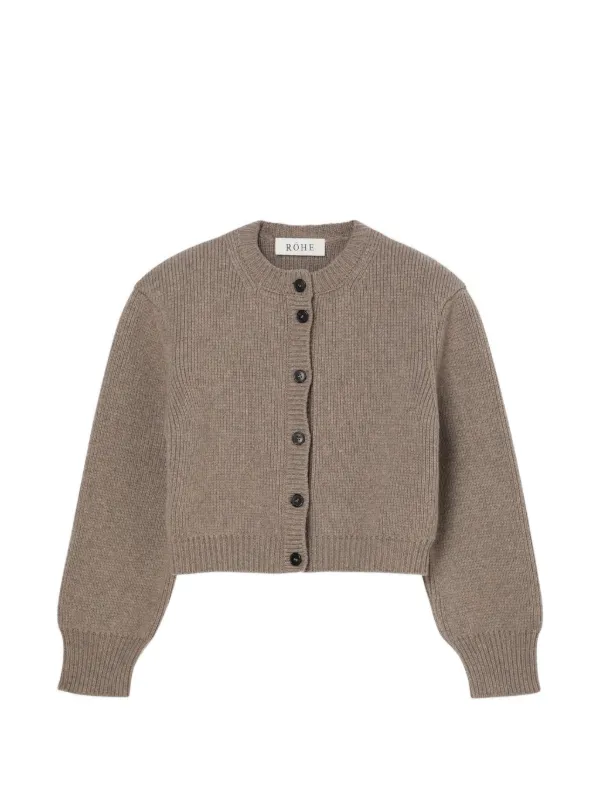 Róhe Cropped Ribbed-knit Cardigan in Neutrals