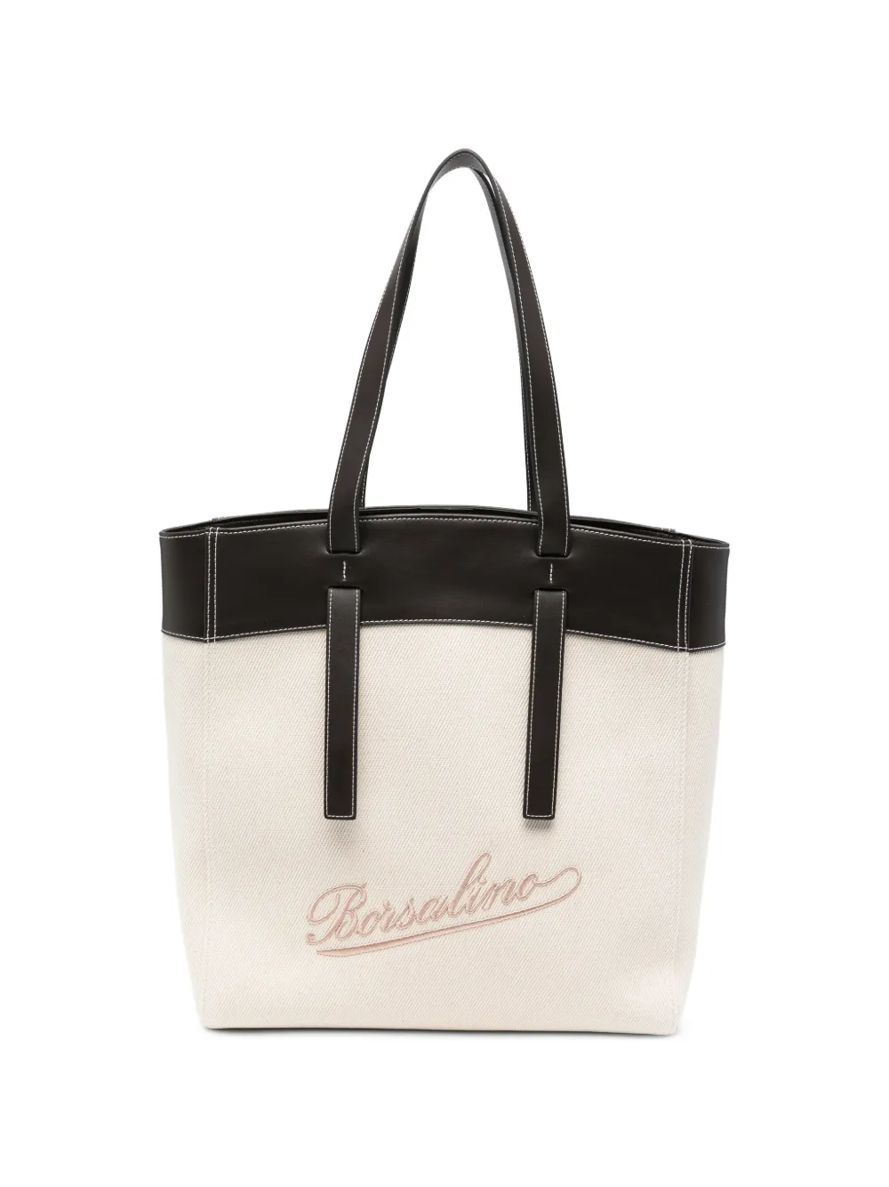 Borsalino logo-embroidered contrast-trim tote bag - Toni neutri