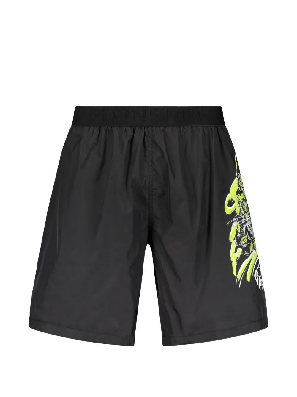 Plein Sport graphic-print logo-waistband swim shorts - Schwarz