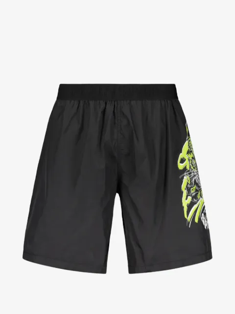 Plein Sport graphic-print logo-waistband swim shorts