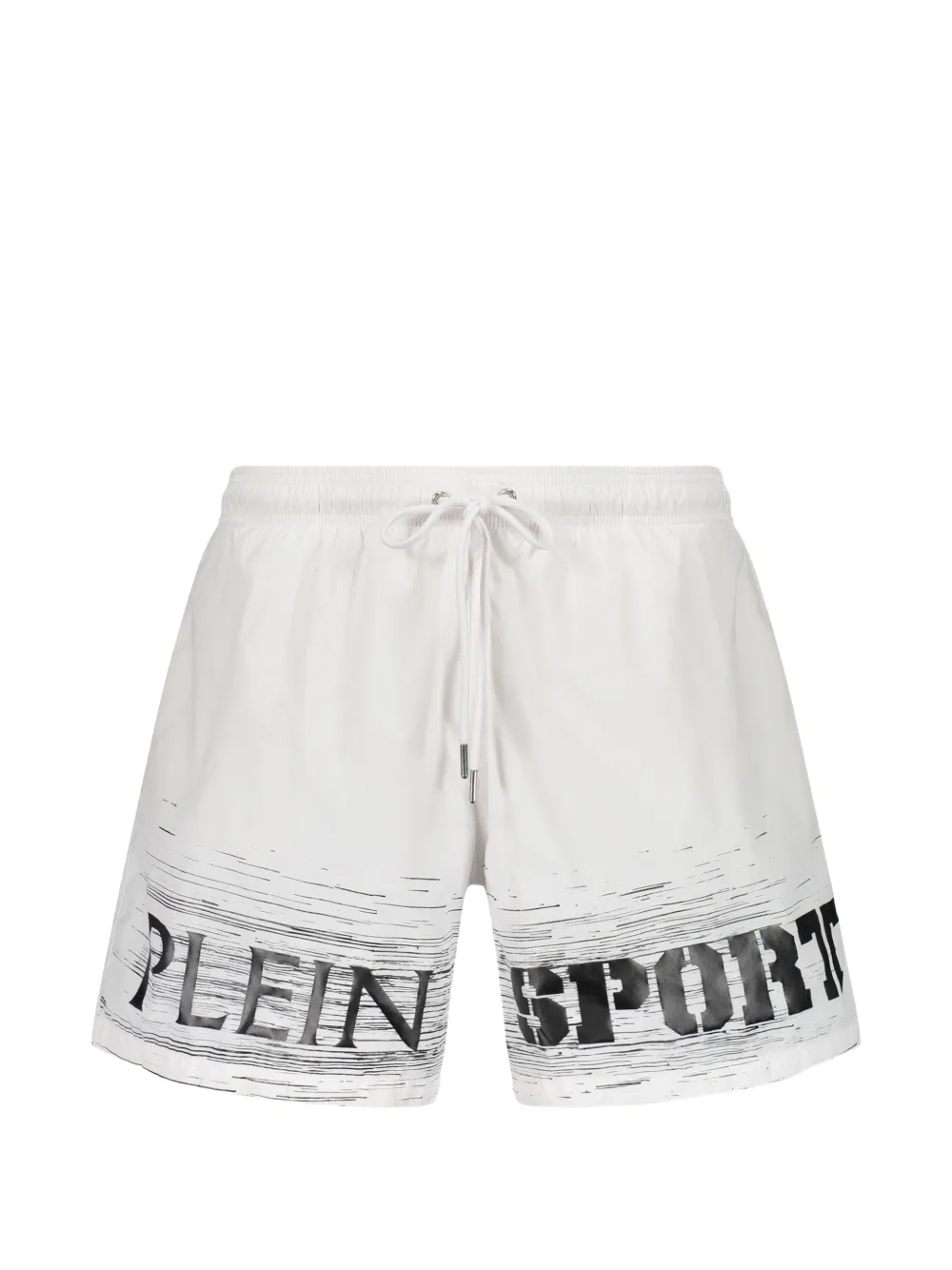 Plein Sport logo-print drawstring swim shorts - Bianco