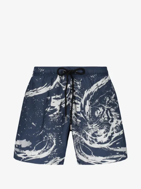 Plein Sport tiger-print drawstring swim shorts