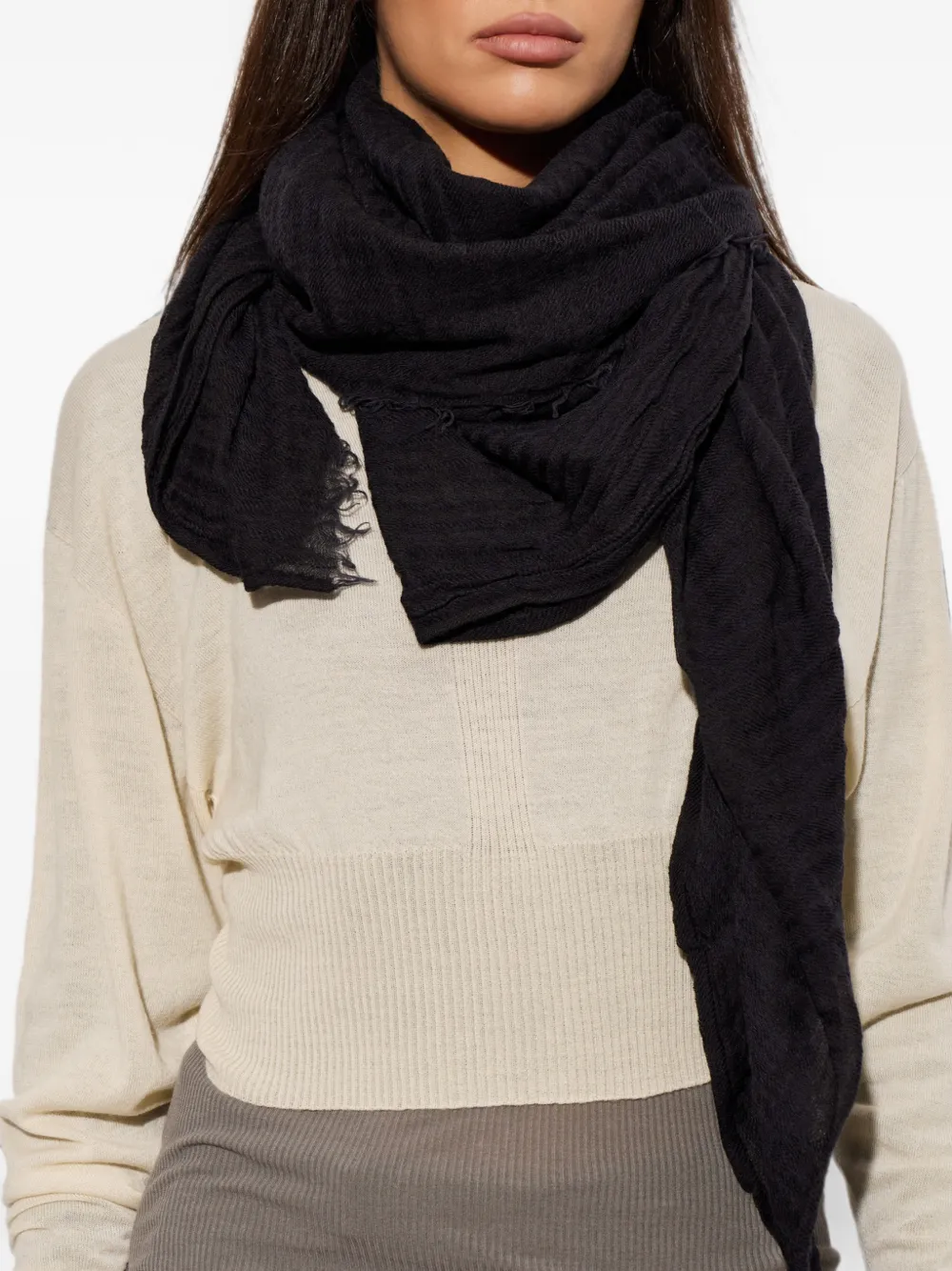Rick Owens Sjaal met gerafelde afwerking Zwart