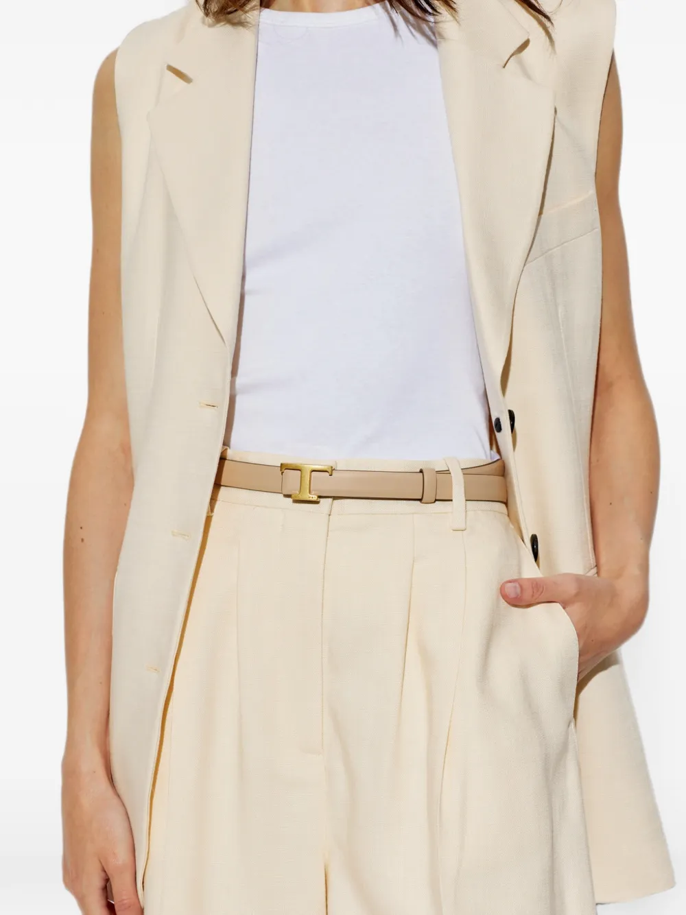 Tod's T Timeless Leather Belt in Neutrals, view 4