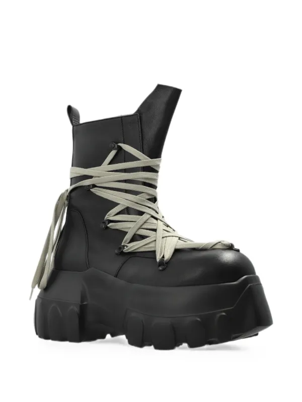 Rick Owens Tower Megalace Mega Tractor Boots In Washed Calf