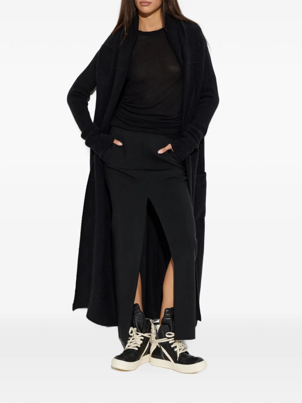 Rick Owens Ribgebreide jas met sjaalkraag Zwart