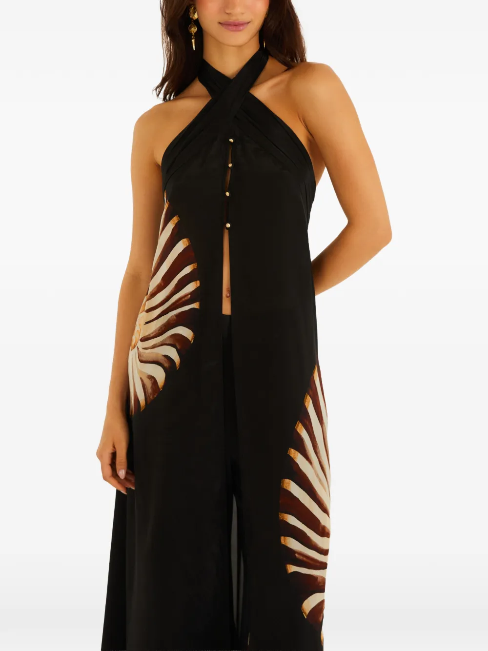 FARM Rio Ammonite printed halterneck top - Nero