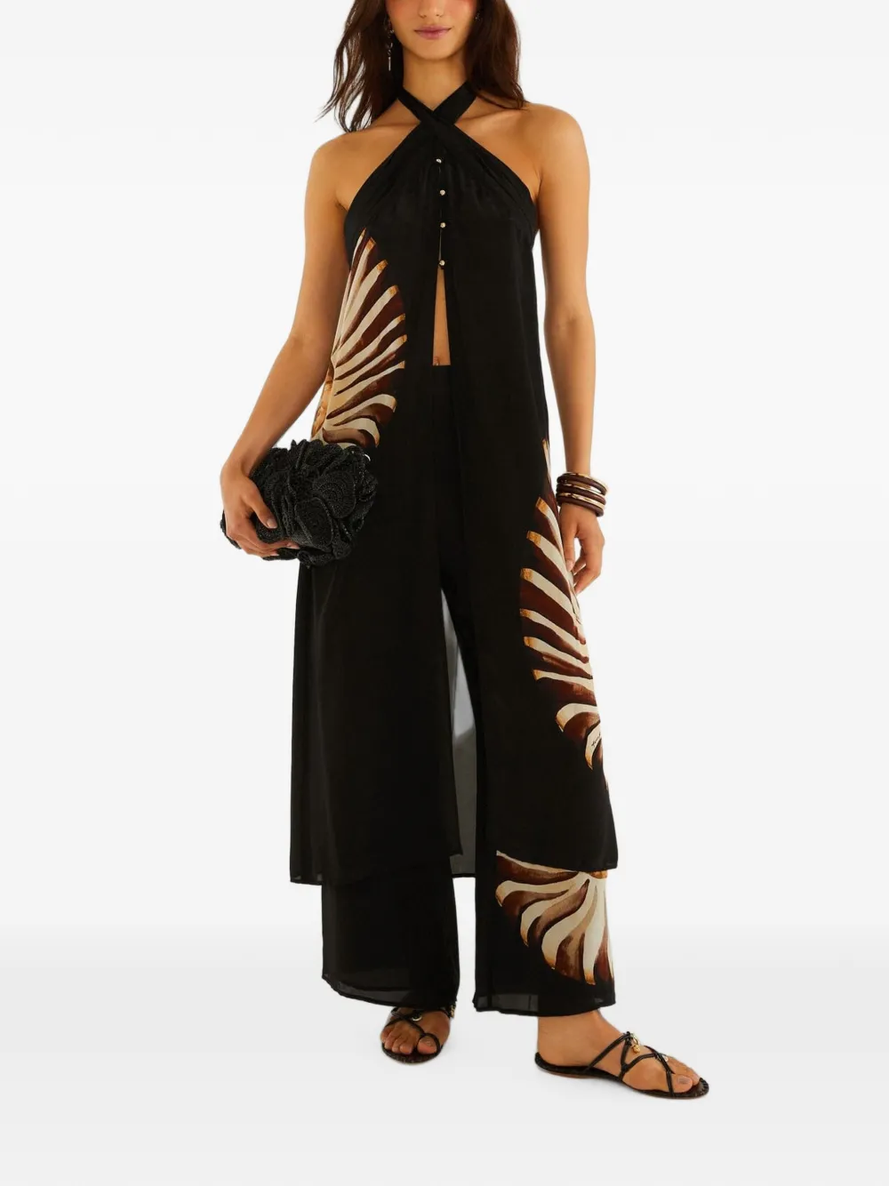 FARM Rio Ammonite printed halterneck top - Nero
