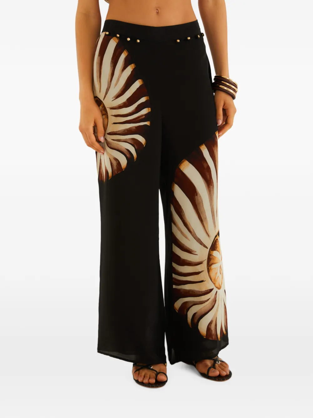 FARM Rio Gesmockte broek met ammonietprint Zwart