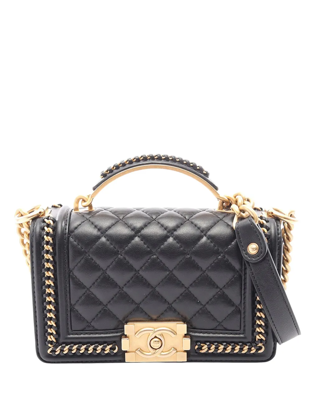 CHANEL Pre-Owned 2021-2026 Small Quilted Lambskin Chain Around Boy Top Handle Flap satchel - Nero
