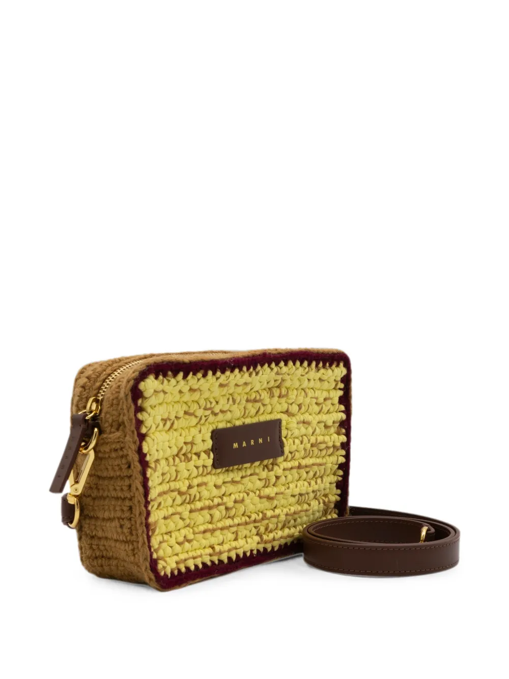 Marni Logo-patch Crochet-knit Shoulder Bag in Yellow, view 5