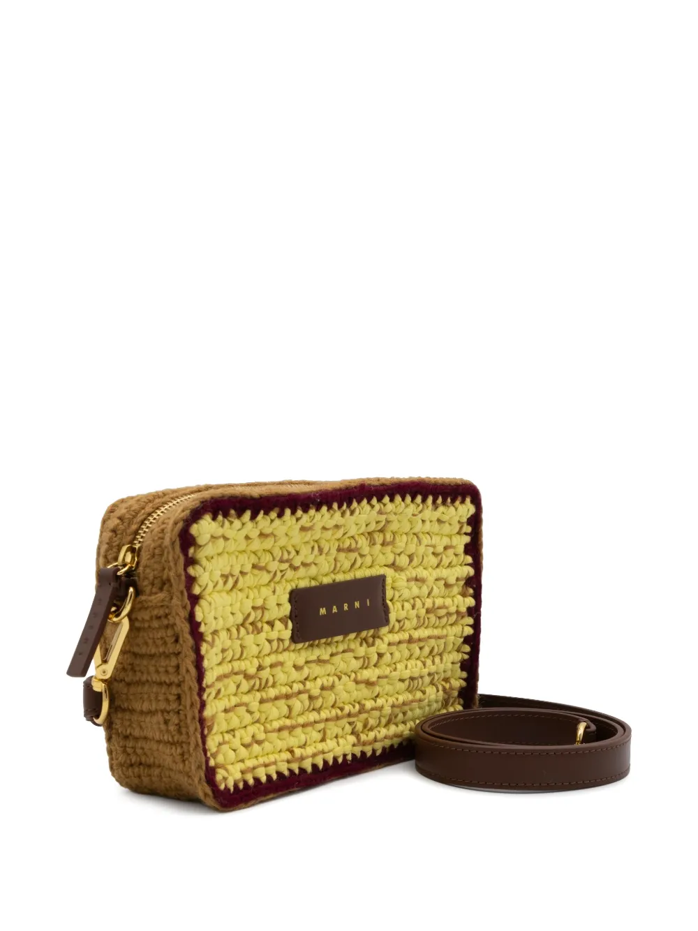 Marni Logo-patch Crochet-knit Shoulder Bag in Yellow, view 4