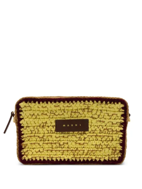 Marni logo-patch crochet-knit shoulder bag