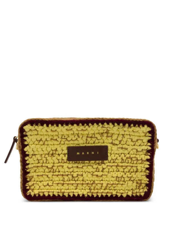 Marni Logo-patch Crochet-knit Shoulder Bag in Yellow