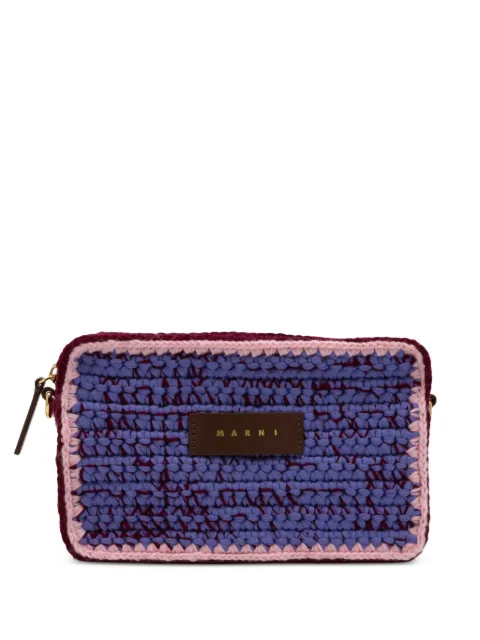 Marni logo-patch crochet-knit shoulder bag