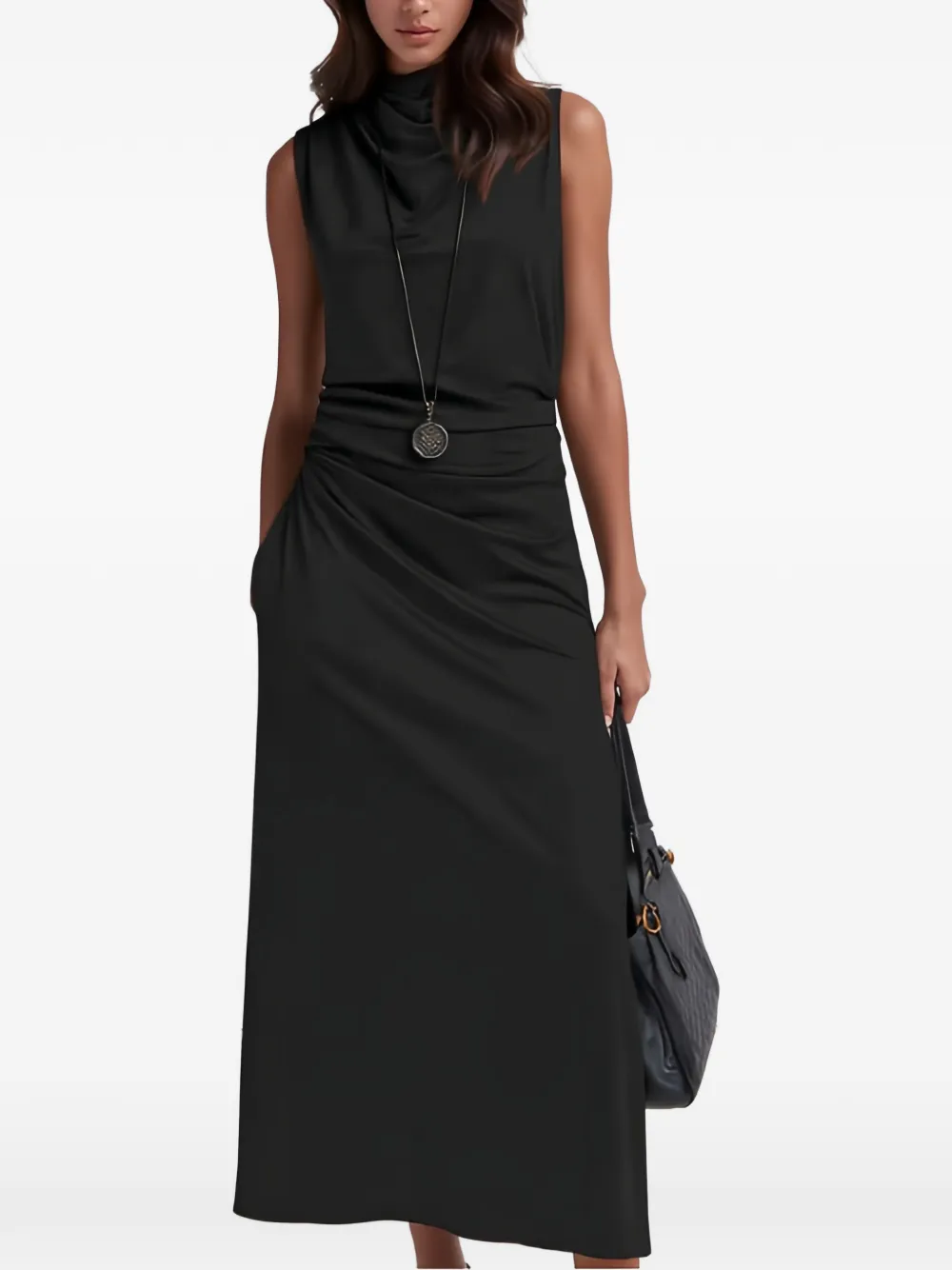 PINKO Golf midi-jurk met ruches en col Zwart