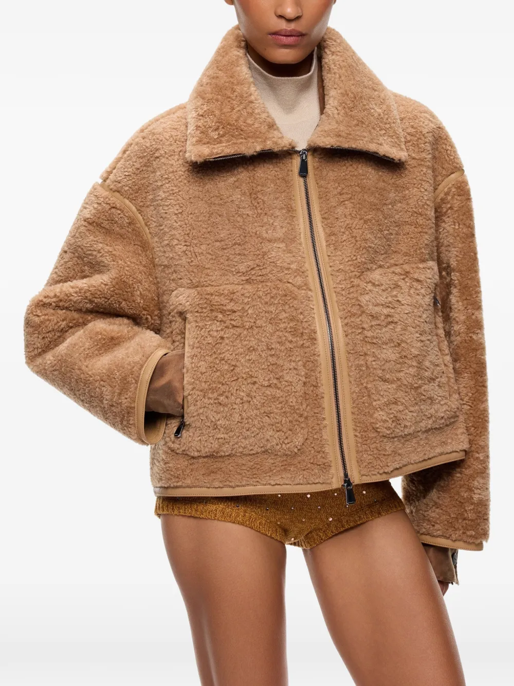 PINKO Fleece jack met rits Beige