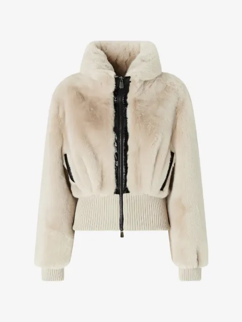 PINKO Bagels faux-fur ribbed-trim jacket
