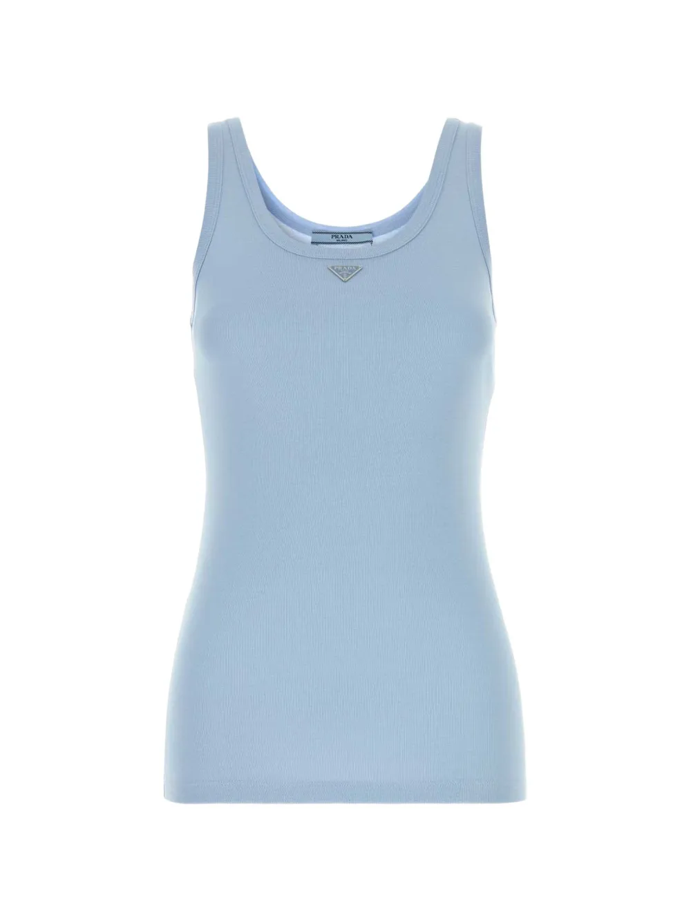 Prada Enamelled Triangle Logo ribbed-knit top - Blu