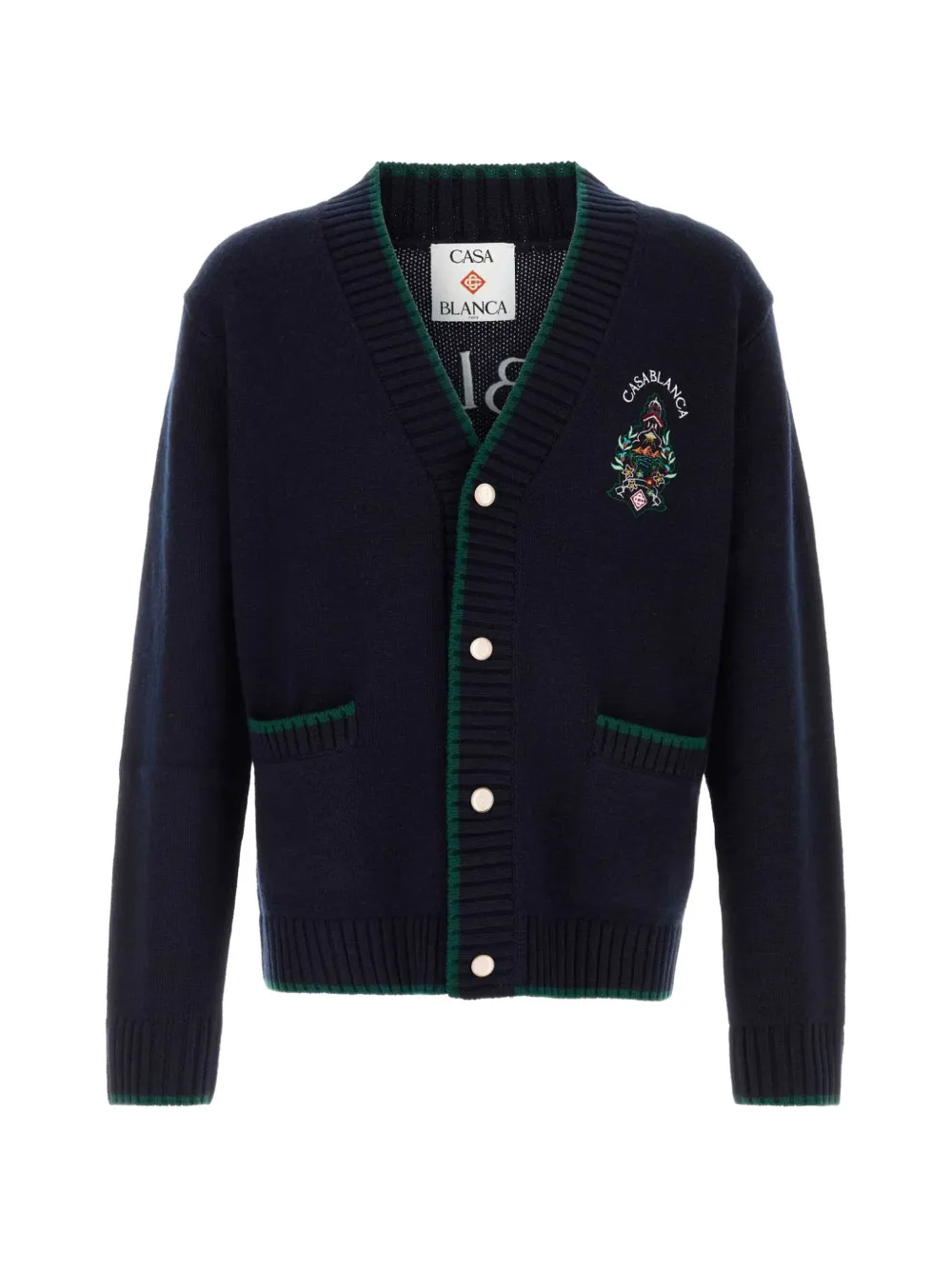 Casablanca logo-embroidered contrast-trim cardigan - Blau