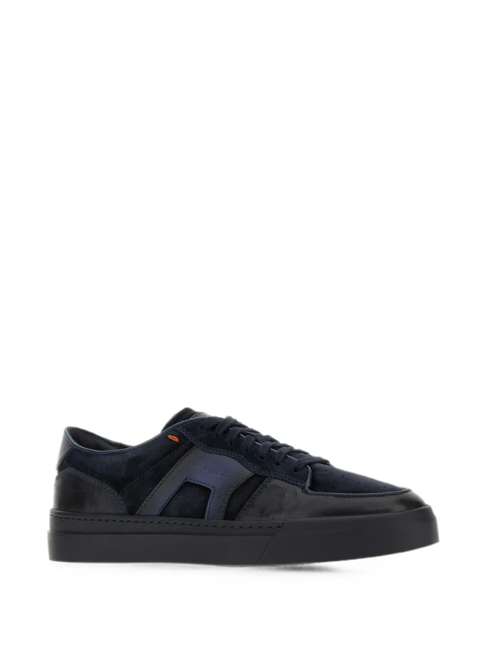 Santoni leather suede-panel sneakers Blauw