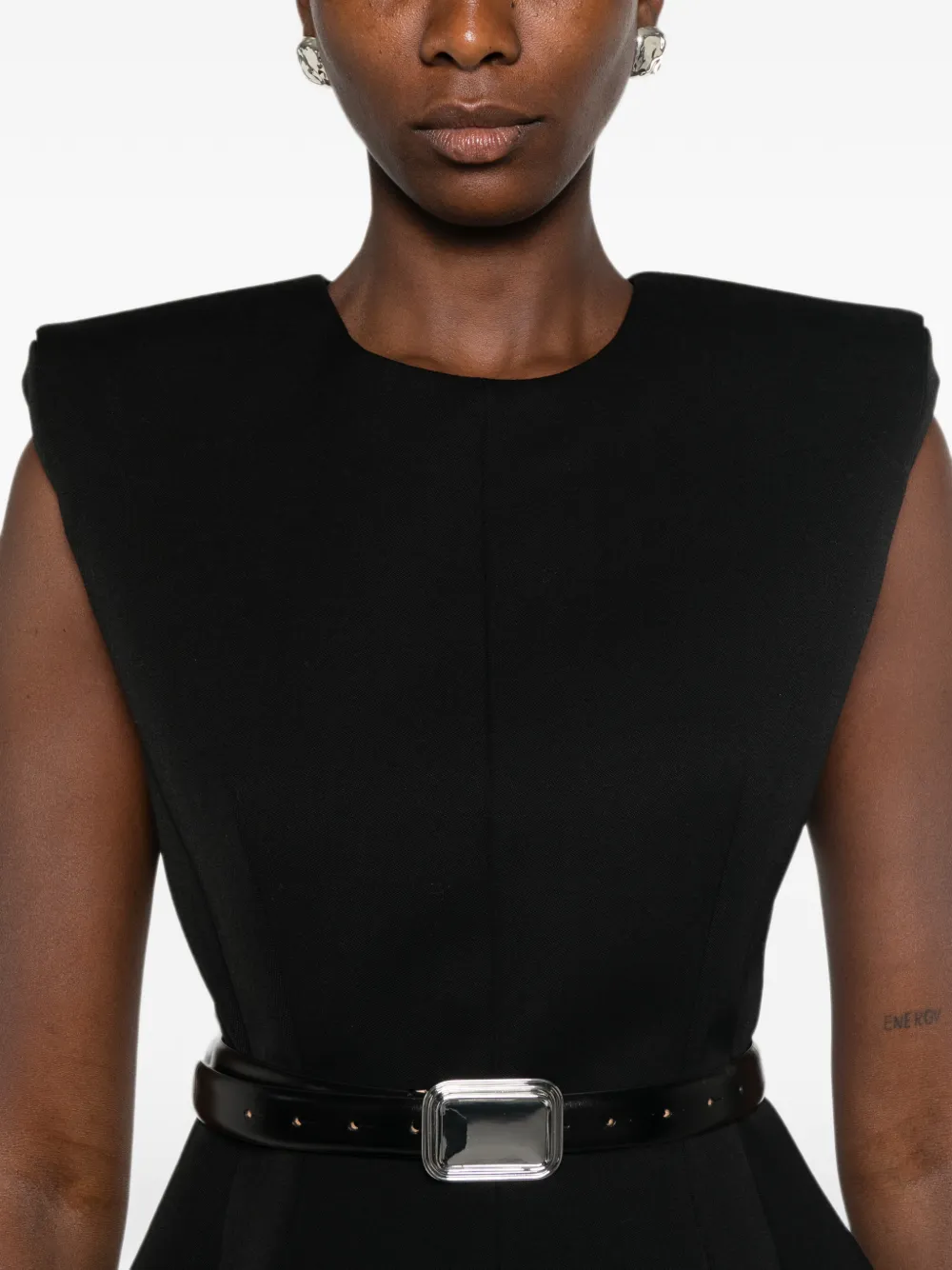 Mugler Mouwloze mini-jurk met schoudervulling Zwart